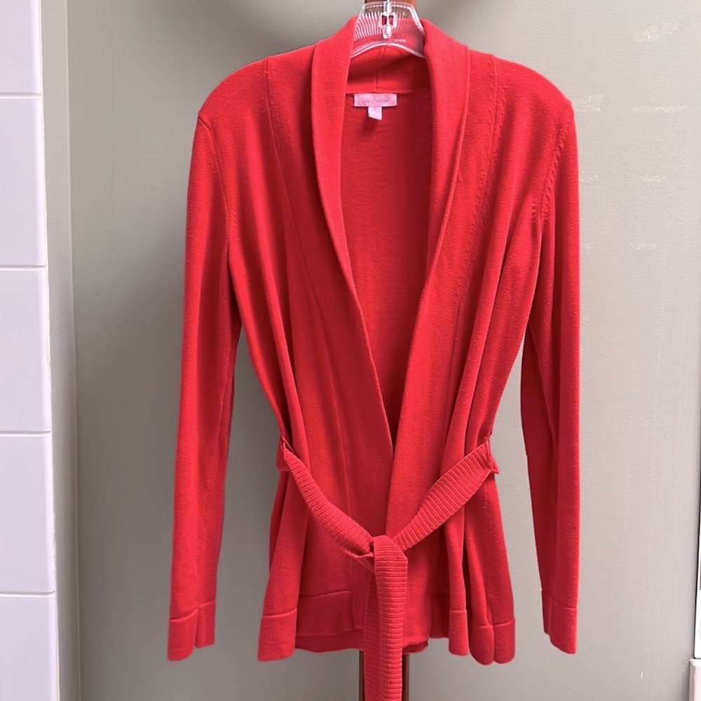 Lilly Pulitzer dark orange long cardigan with belt, XS